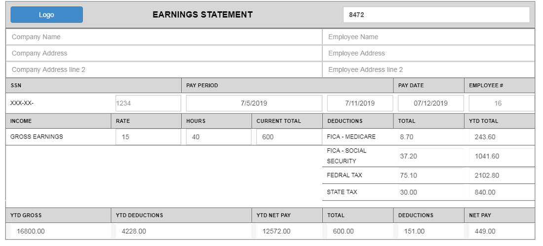 Paystub template with gray color