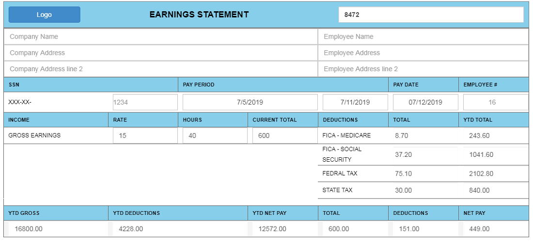 paystub template for New York