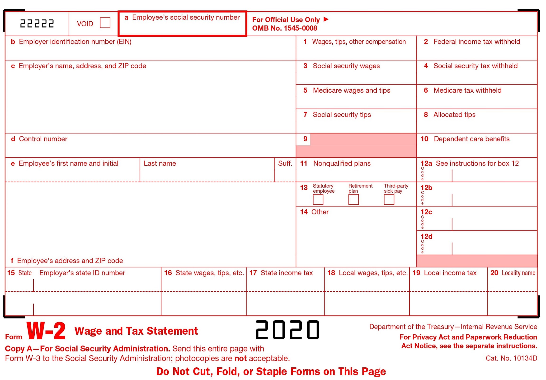 W 2 Form 2020 Generate Printable W 2 Form 2020 At Paystub Makers 7623